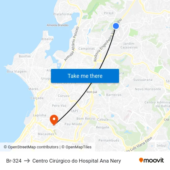 Br-324 to Centro Cirúrgico do Hospital Ana Nery map