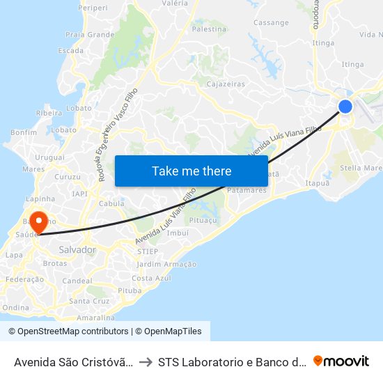 Avenida São Cristóvão, 8875 to STS Laboratorio e Banco de Sangue map