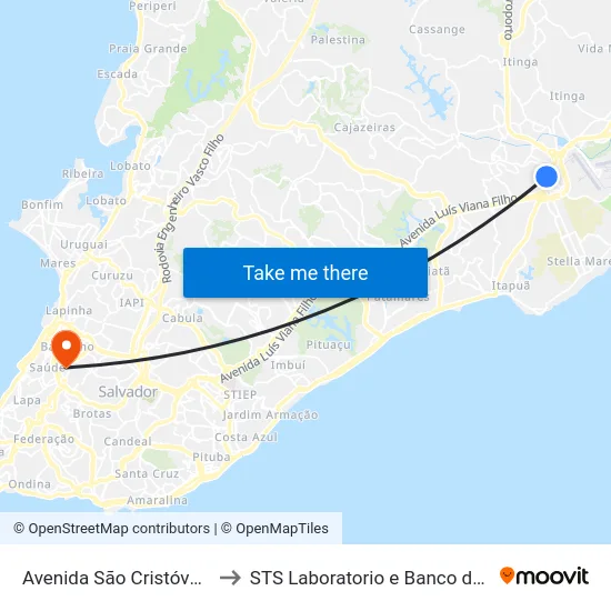 Avenida São Cristóvão, 75 A to STS Laboratorio e Banco de Sangue map