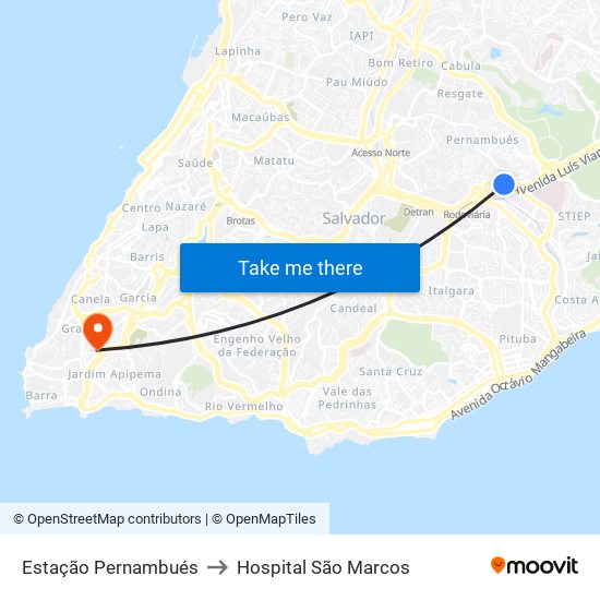 Estação Pernambués to Hospital São Marcos map