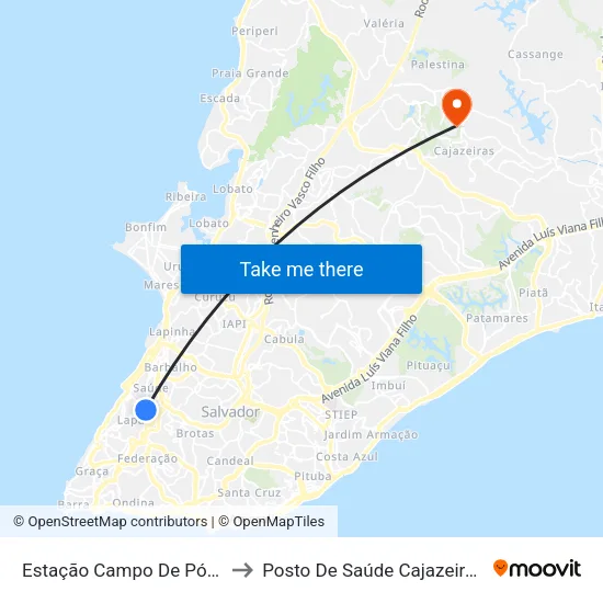 Estação Campo De Pólvora to Posto De Saúde Cajazeiras 10 map
