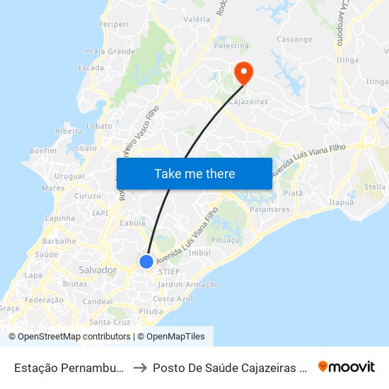 Estação Pernambués to Posto De Saúde Cajazeiras 10 map