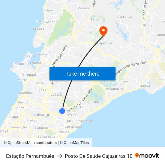Estação Pernambués to Posto De Saúde Cajazeiras 10 map