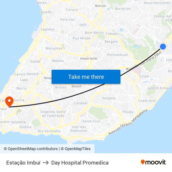 Estação Imbuí to Day Hospital Promedica map