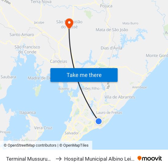 Terminal Mussurunga to Hospital Municipal Albino Leitao map