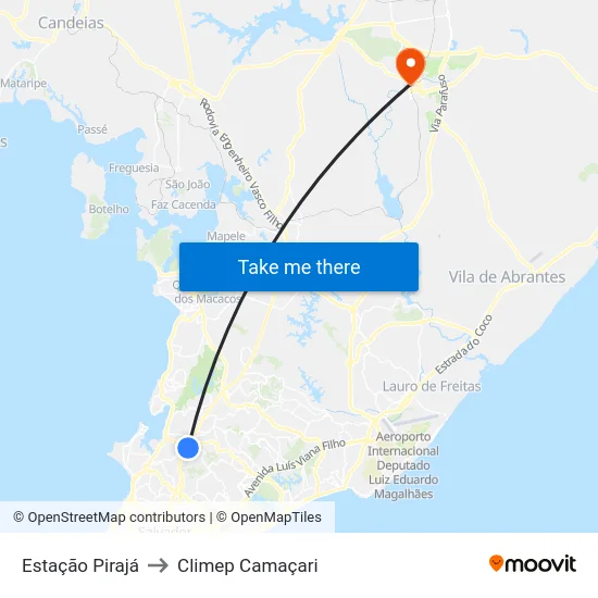 Estação Pirajá to Climep Camaçari map