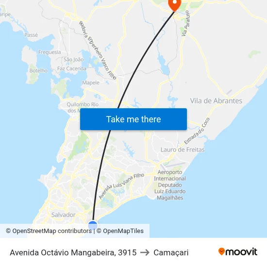 Avenida Octávio Mangabeira, 3915 to Camaçari map