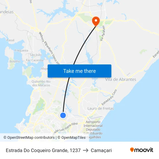 Estrada Do Coqueiro Grande, 1237 to Camaçari map