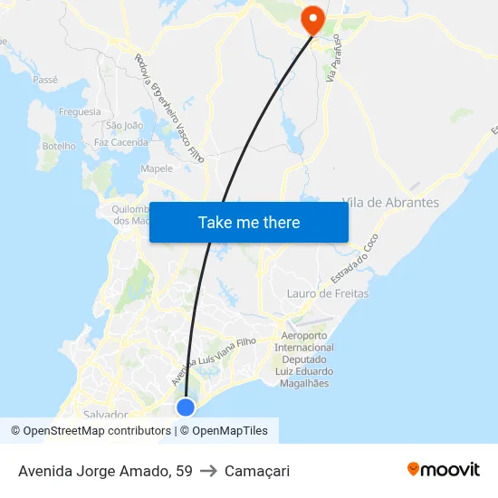 Avenida Jorge Amado, 59 to Camaçari map
