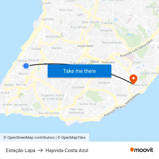 Estação Lapa to Hapvida Costa Azul map