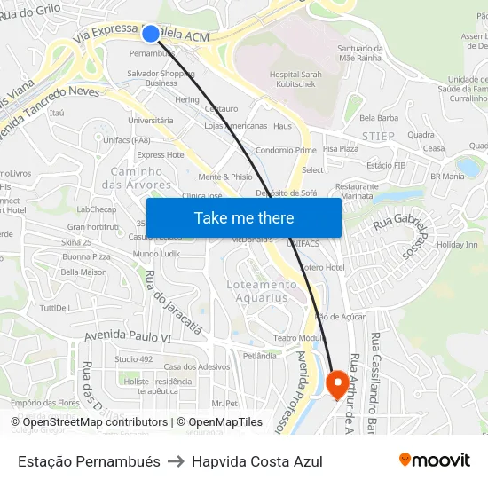 Estação Pernambués to Hapvida Costa Azul map