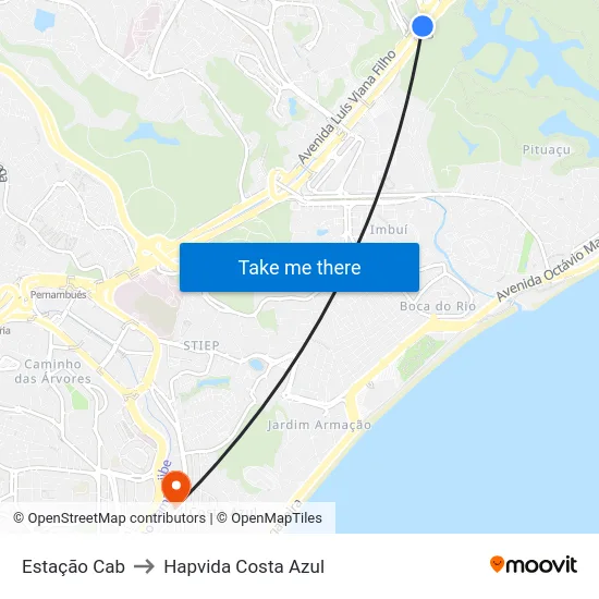 Estação Cab to Hapvida Costa Azul map