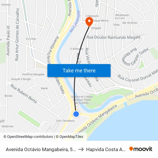 Avenida Octávio Mangabeira, 545 to Hapvida Costa Azul map