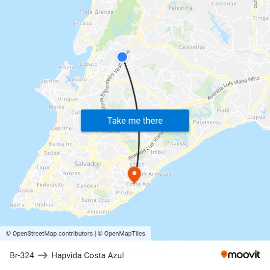 Br-324 to Hapvida Costa Azul map