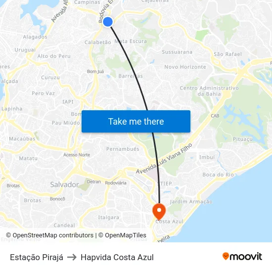 Estação Pirajá to Hapvida Costa Azul map
