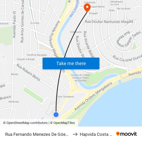 Rua Fernando Menezes De Góes, 273 to Hapvida Costa Azul map