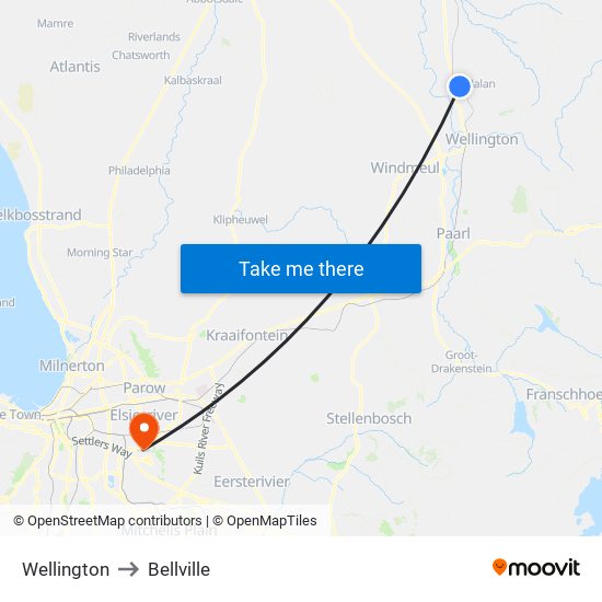 Wellington to Bellville map