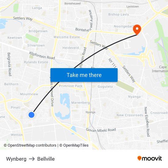 Wynberg to Bellville map