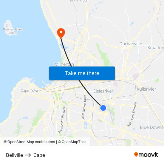 Bellville to Cape map