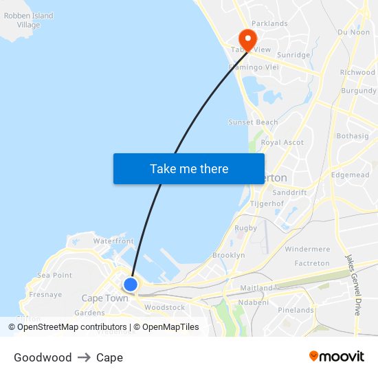 Goodwood to Cape map