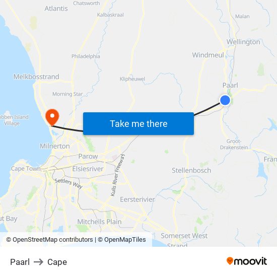 Paarl to Cape map