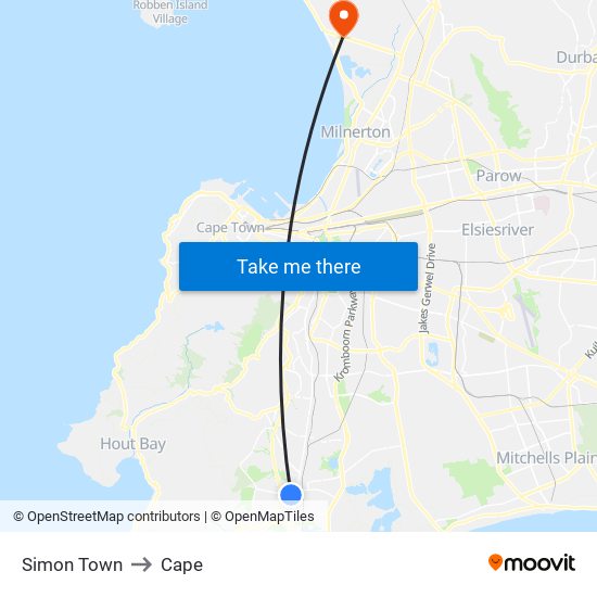 Simon Town to Cape map