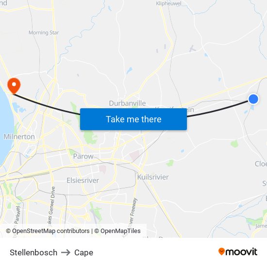 Stellenbosch to Cape map