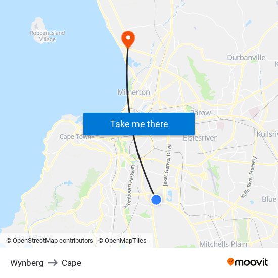 Wynberg to Cape map