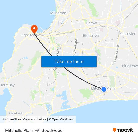Mitchells Plain to Goodwood map