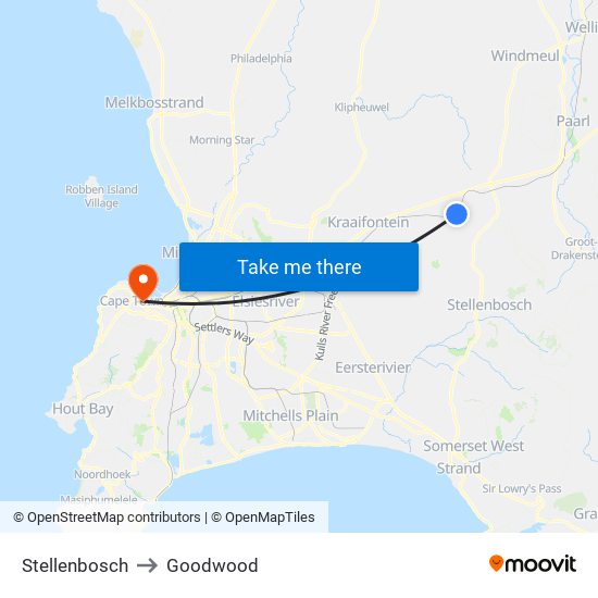 Stellenbosch to Goodwood map