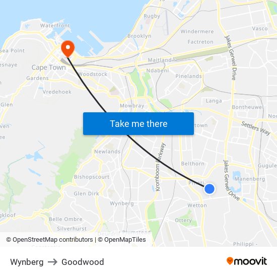 Wynberg to Goodwood map
