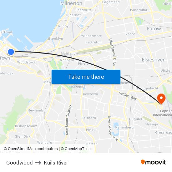 Goodwood to Kuils River map