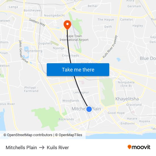 Mitchells Plain to Kuils River map