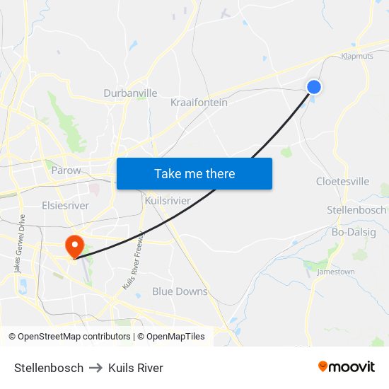 Stellenbosch to Kuils River map