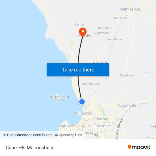 Cape to Malmesbury map