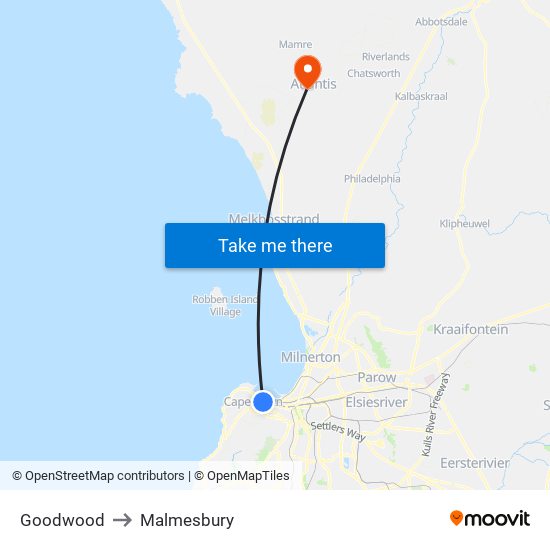 Goodwood to Malmesbury map