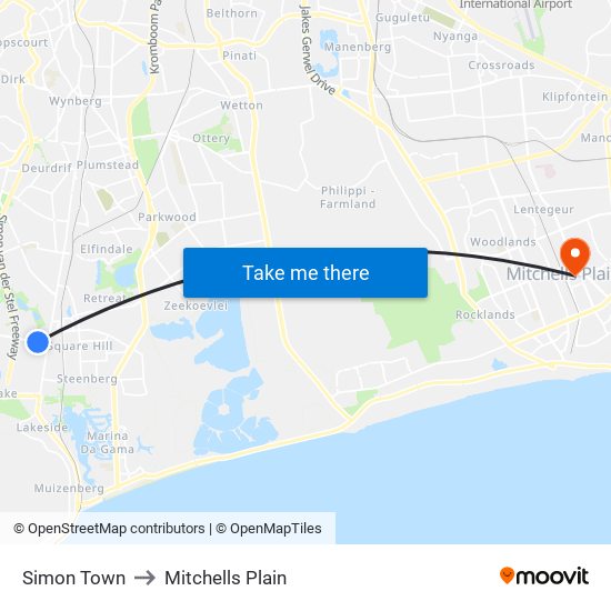 Simon Town to Mitchells Plain map