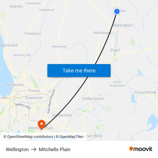 Wellington to Mitchells Plain map