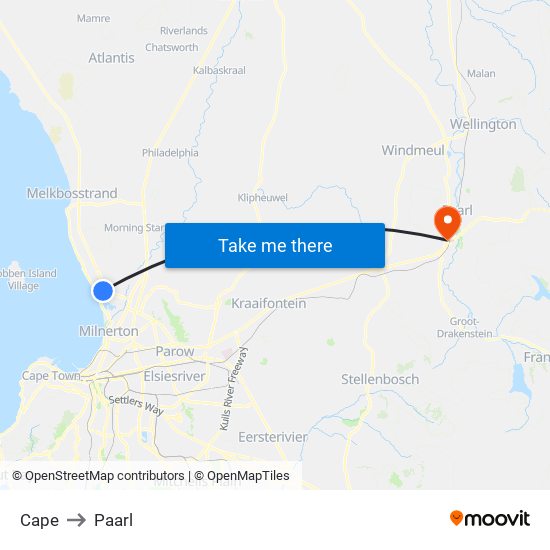Cape to Paarl map