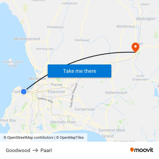 Goodwood to Paarl map