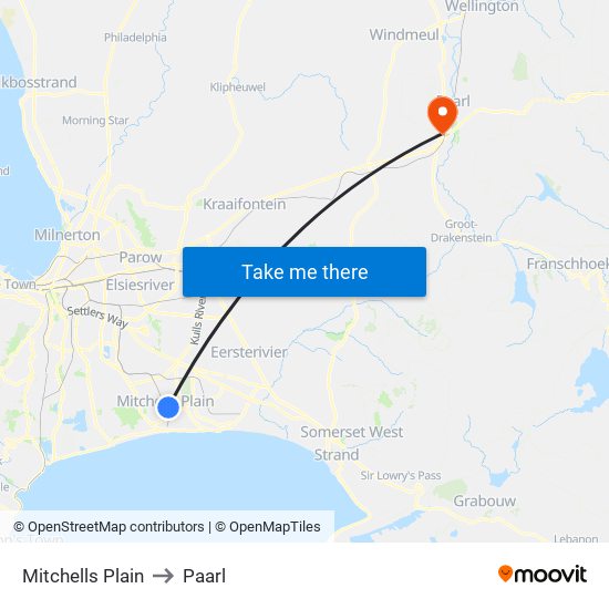 Mitchells Plain to Paarl map