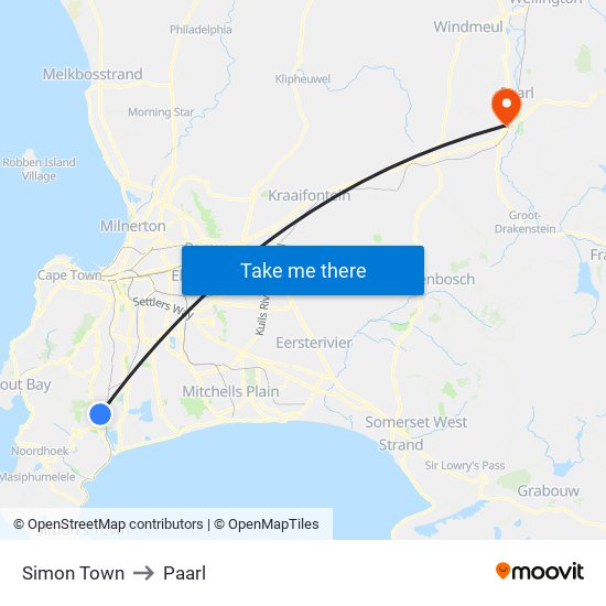 Simon Town to Paarl map
