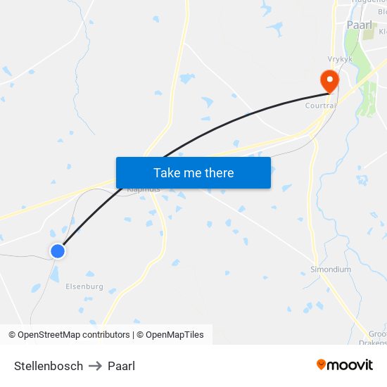 Stellenbosch to Paarl map