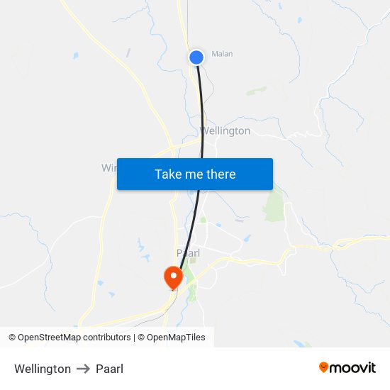 Wellington to Paarl map