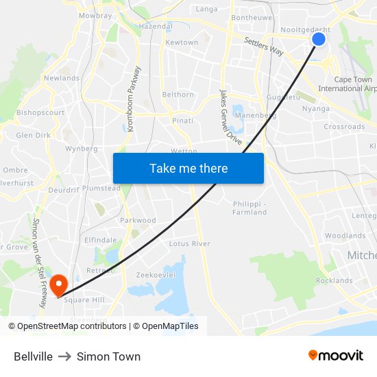 Bellville to Simon Town map