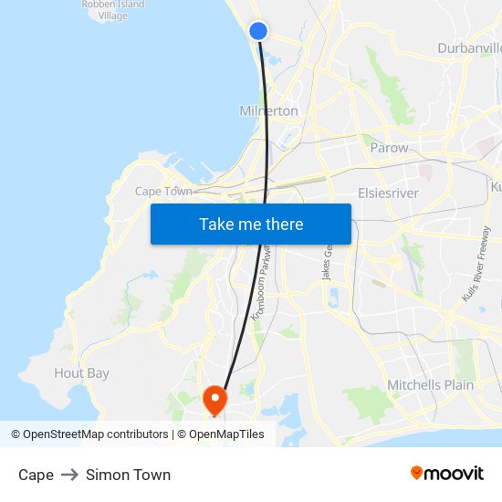 Cape to Simon Town map