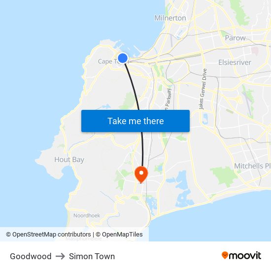 Goodwood to Simon Town map
