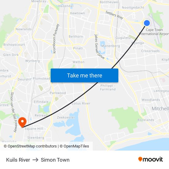 Kuils River to Simon Town map