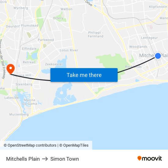 Mitchells Plain to Simon Town map