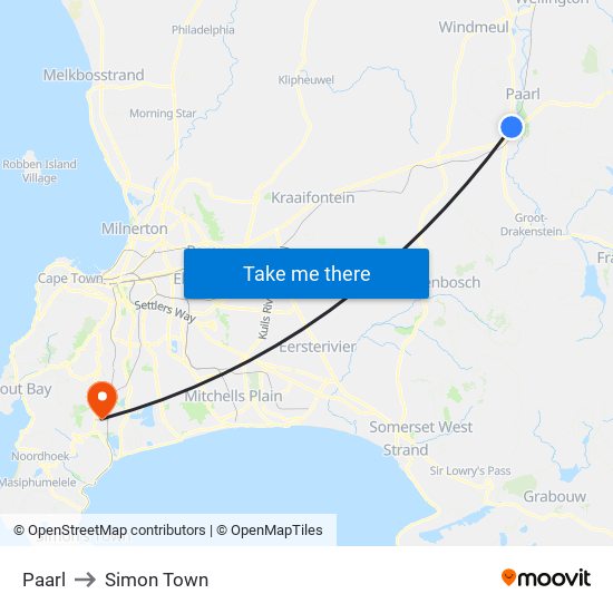 Paarl to Simon Town map